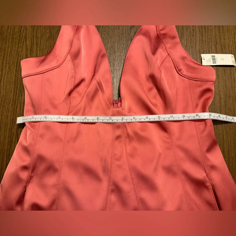 NWT By Anthropologie Sleeveless Plunge Satin Mini Dress Pink Size 14 - Picture 6 of 9